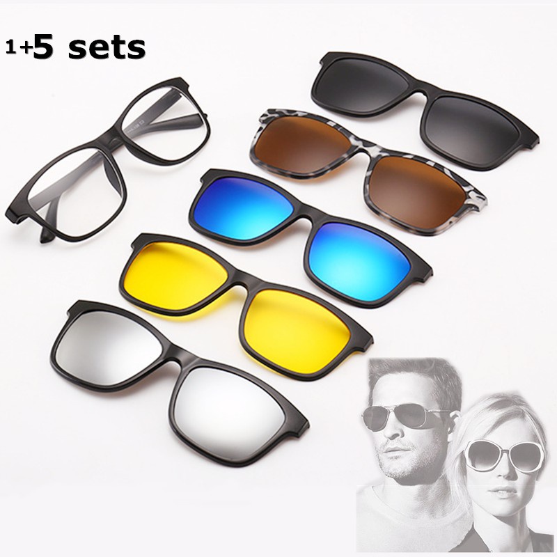 แว่นกันแดด-กรอบแว่นตา-คลิปออน-แม่เหล็ก-clip-on-เปลี่ยนเลนส์ได้-5-สี-5-แบบ-แฟชั่น-แว่นตา-ทรงสปอร์ต-วัสดุ-pc-glasse-convin
