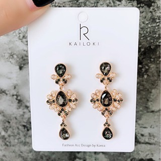 มาใหม่ล่าสุด!! KR-129 ต่างหูแฟชั่นเกาหลีก้านเงิน S925 อะไหล่ทอง Baroque earrings ประดับไข่มุกสลับอัญมณีสีดำ