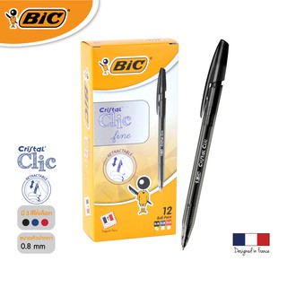 [Official Store] BIC บิ๊ก ปากกา Cristal Clic ปากกาลูกลื่น หมึกดำ หัวปากกา 0.8 mm. จำนวน 12 ด้าม