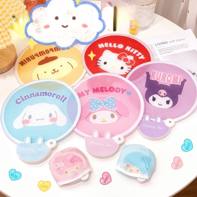 พัดลม-sanrio-น่ารัก-พัดลมกลุ่มพับได้แบบพกพา-ฤดูร้อนกลางแจ้งขนาดเล็กสดชื่นครึ่งวงกลมจับพัดลม-พัดลมการ์ตูนน่ารัก