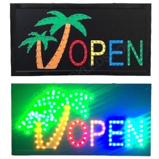 LED Sign OPEN แฟนซี ต้นมะพร้าว  ป้ายไฟแอลอีดีสำหรับตกแต่ง 220V ป้ายตัวอักษร ป้ายไฟ ป้ายหน้าร้าน ใช้ประดับตกแต่ง