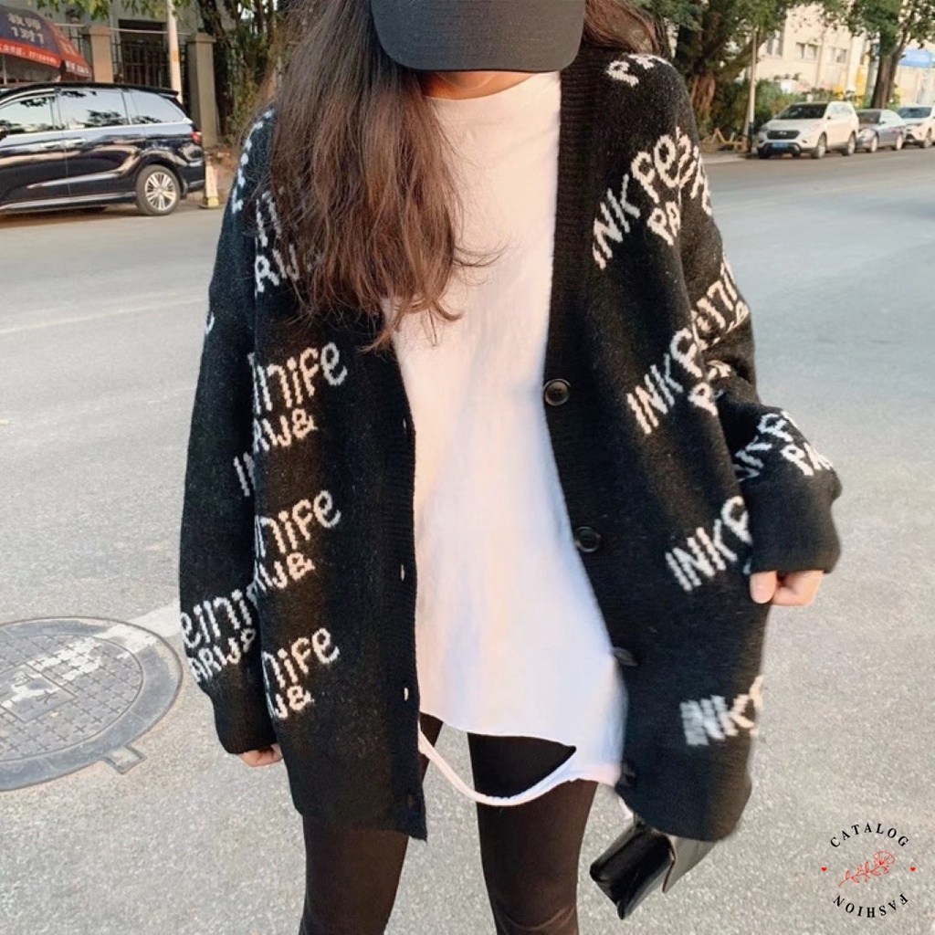 sale80-เสื้อคลุมไหมพรมกันหนาวกระดุมหน้า-ลายตัวอักษรภาษอังกฤษ-2-สี