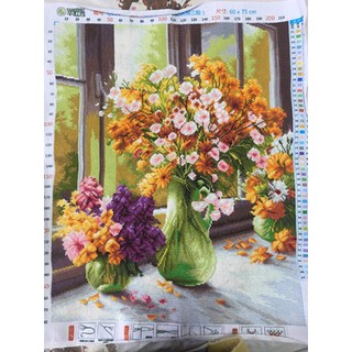 ชุดปักครอสติชพิมพ์ลาย แจกันดอกไม้ (Flower vase Cross stitch kit)