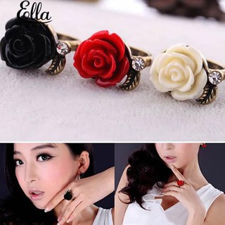 เครื่องประดับสไตล์วินเทจสไตล์วินเทจของผู้หญิง Rhinestone Rose Flower Adjustable Ring