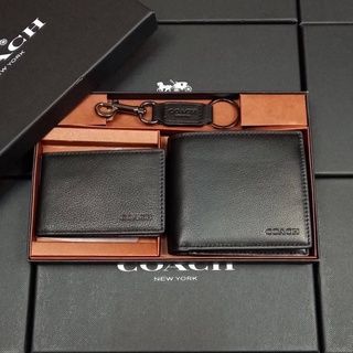 COACH COMPACT ID WALLET IN SIGNATURE WITH KEY FOB LIMITED BOXX