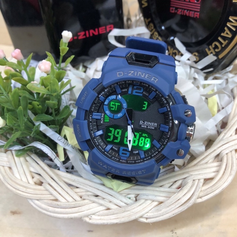 d-zinerนาฬิกาข้อมือชายเครื่องญี่ปุ่นระบบquartz-hybrid-analog-digitalทรงกลม40มม-water-resistance3atm-พร้อมกล่อง