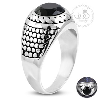 555jewelry แหวนแฟชั่นสแตนเลส สำหรับผู้ชาย ประดับเพชร CZ สีดำ ดีไซน์เท่ห์ รุ่น MNC-R768 - แหวนสแตนเลสแหวนผู้ชาย (R28)