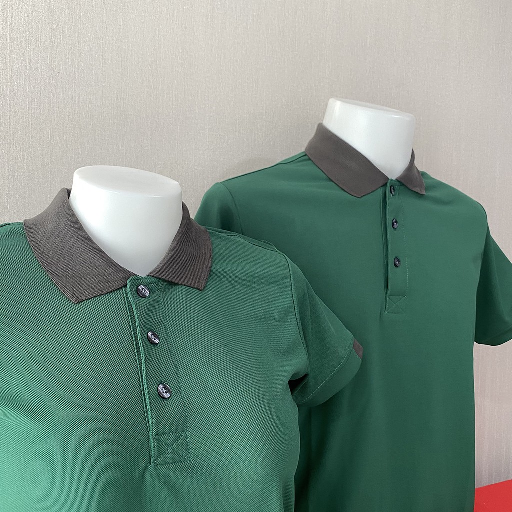 เสื้อคอปก-สีเขียวหัวเป็ดปกเทา-เนื้อผ้านุ่ม-ๆ-ซักง่าย-แห้งไว-ไม่ขึ้นขุย-สวมใส่ได้ยาวนาน-แบบหญิงทรงเข้ารูป-แบบชาย-ทรงตรง