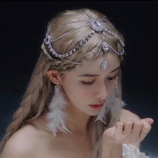 ผ้าโพกศีรษะสไตล์โบฮีเมียนสุดหรู  หญิงแองเจิลอุปกรณ์ผม  เครื่องประดับผมสุทธิแดง  โซ่หัว  ผ้าโพกศีรษะนางฟ้า    เต็มไปด้วยจิตวิญญาณนางฟ้า
