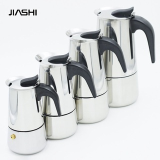 JIASHI สแตนเลส Moka Pot หม้อกาแฟ โมก้าพอตอิตาเลี่ยน หม้อหม้อหนาหม้อ