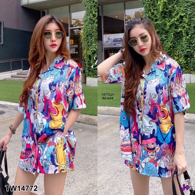 tw14772-set-2-ชิ้น-เสื้อเชิ้ตกระดุมหน้า-แขนสั้น-กางเกงขาสั้น-เอวสม็อกหลัง-มีกระเป๋าล้วงข้าง-กางเกงมีซับใน-ผ้าไหมเกาหลี