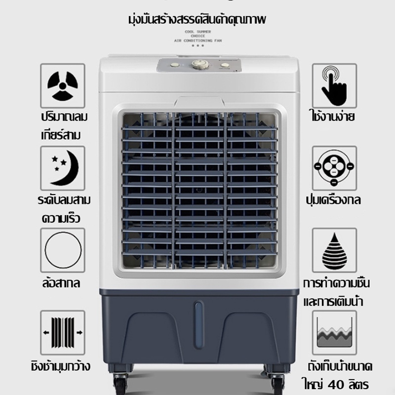 ภาพหน้าปกสินค้าพัดลมไอเย็น ความจุน้ำ 30L /40L พัดลมไอระเหยเคลื่อนที่ พัดลมเครื่องปรับอากาศเย็น 150W จากร้าน roseimportstore บน Shopee