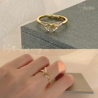 Ficcino แหวนชุบทอง 18k รูปผีเสื้อ ประดับเพทาย วางซ้อนกันได้ ของขวัญ สําหรับผู้หญิง