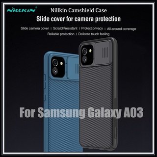 Nillkin เคสโทรศัพท์มือถือ PC แบบแข็ง ป้องกันเลนส์กล้อง หรูหรา สีดํา สีฟ้า สําหรับ Samsung Galaxy A03