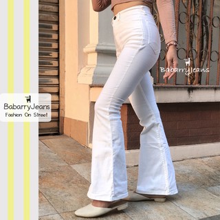 BabarryJeans กางเกงยีนส์ ขาม้า เอวสูง วินเทจ รุ่นคลาสสิค (ORIGINAL) สีขาว