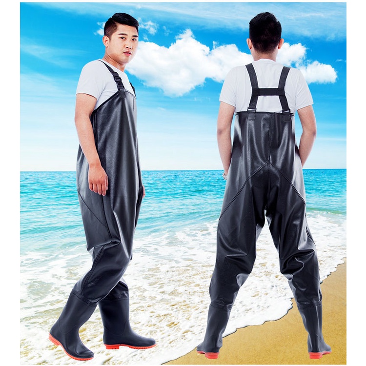 ภาพหน้าปกสินค้ากางเกงขายาว กางเกงกันฝนครึ่งตัว เสื้อผ้ากันน้ำ จับชุดตกปลา รองเท้าบูทกันฝนหนา