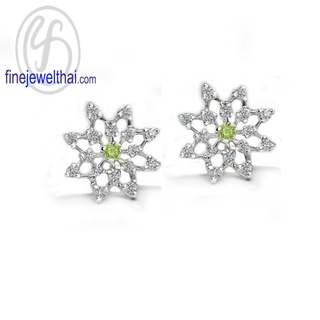 Finejewelthai-ต่างหูเพอริดอท-เพอริดอท-ต่างหูเงินแท้-ต่างหูพลอย-ต่างหูเพชรCZ--Peridot-Silver-Earring-Birthstone-E1094pd