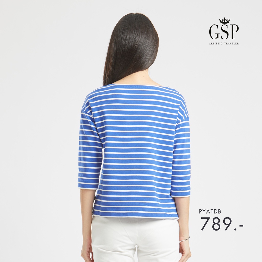 gsp-เสื้อยืด-เสื้อยืดผู้หญิง-blouse-แขนยาวลายริ้วสีขาวกรม-lucky-stripes-pyatdb