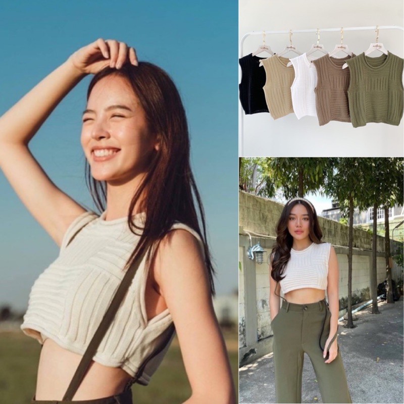 ภาพหน้าปกสินค้าCrop knit เสื้อครอปทอปผ้าทอแน่นๆ ให้ลุคสายฝอ  พร้อมส่ง จากร้าน anonashop บน Shopee