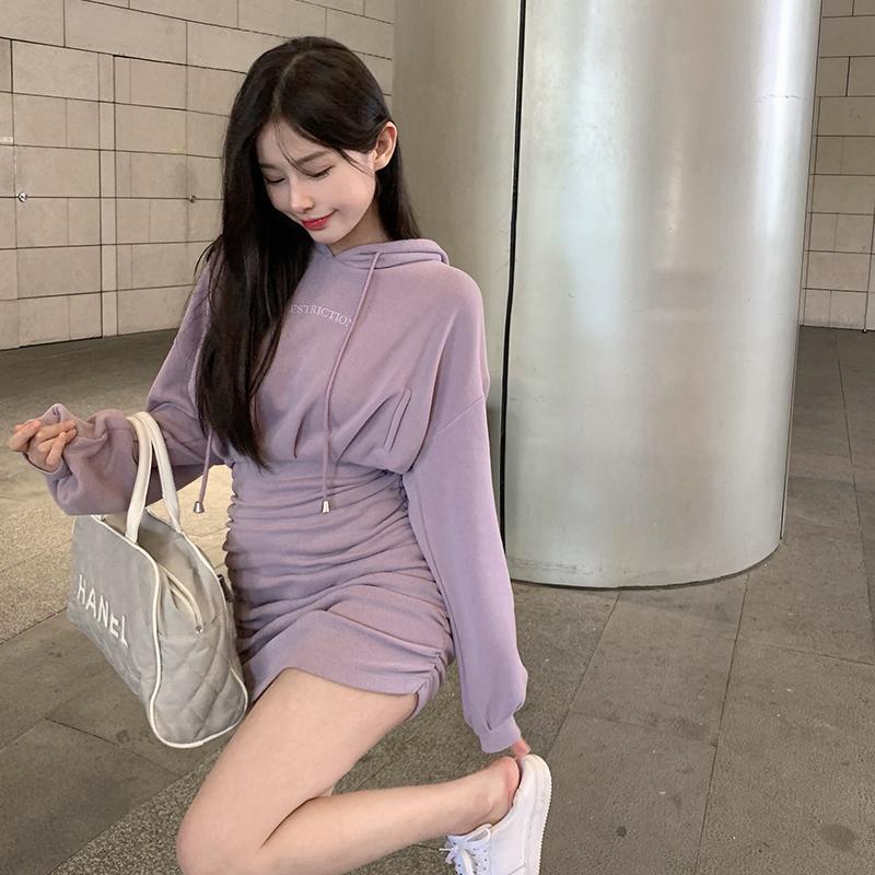 hot-sale-ชุดเดรสสีพื้นมีหมวก-เดรสสั้นเหลือเข่า-น่ารักมากก-แฟชั่นสไตล์เกาหลี