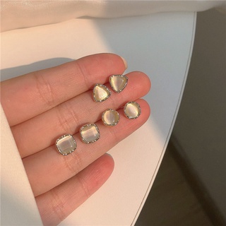 925 Silver Needle Korean Simple Three-piece Geometric Opal Stud Earrings Small Cute Earrings Daily Style Earrings for gi