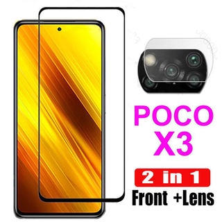 2 in 1 For Xiaomi Poco X3 NFC Screen Protective Glass For Pocophone X3 Tempered Glass Camera Lens Full Cover Film 9D