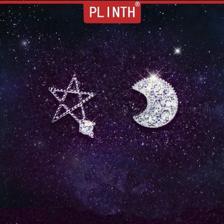 PLINTH 925 ต่างหูเงินดาวดวงจันทร์ไม่สมมาตรแพ้เพชรเพชร1828
