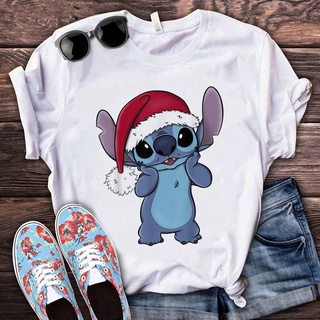 ⚡️ พร้อมส่ง⚡️ Lilo Stitch Kawaii Christmas Anime T Shirt Women Funny Ohana Stitch T-shirt Graphic Manga Tshirt