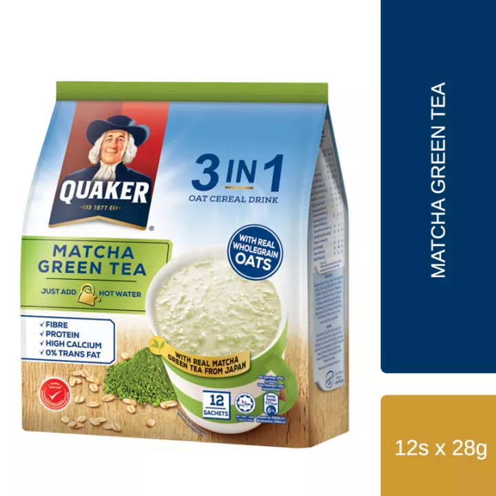 quaker-3in1-oat-cereal-drink-matcha-green-tea-เควกเกอร์-ข้าวโอ๊ต-ซีเรียล-ดริ้งค์-สำเร็จรูป-รสชาเขียว-28g-x-12ซอง-2แพค