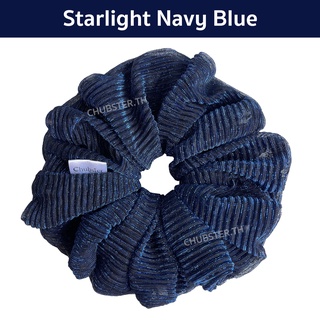 สี Navy blue รุ่นสตาร์ไลท์ (ไซส์ XXL 18-20ซม.) ผ้าย่นมีกากเพชร ยางรัดผมแฟชั่น ยางมัดผม ยางรัดผมโดนัท Scrunchie Big size