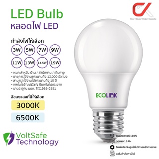 ECOLINK หลอดไฟ LED Bulb 3W 5W 7W 9W 13W 14.5W 19W 3000K 6500K ขั้วE27 หลอดประหยัดไฟ ประกัน 2 ปี