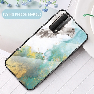 เคสโทรศัพท์ Huawei Y7a Phone Case Marble Back Tempered Glass Cover Casing Silicon Soft Edges Shell เคส