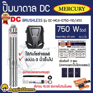 MERCURY บาดาล รุ่น DC-MC4-0750-110/45S ท่อออก2นิ้ว 750 วัตต์ (ลงบ่อ4นิ้ว) มอเตอร์บัตเลส/BRUSHLESS