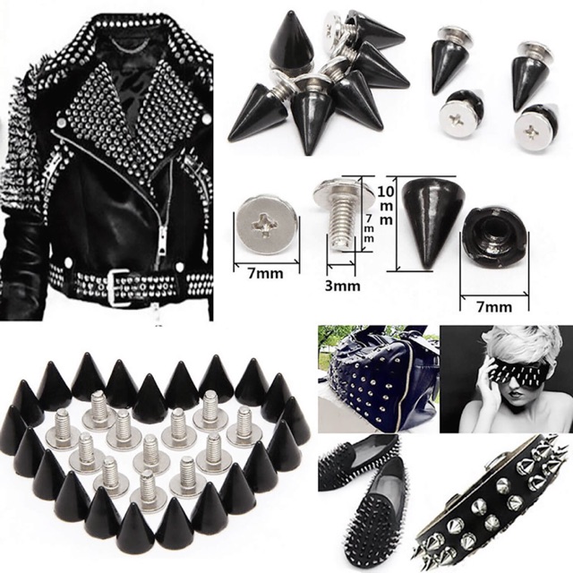 Tire Spikes Studs Punk FAZHBARY 40 Pairs Black Cone Spikes Punk