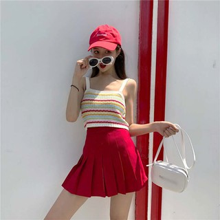 Best clothes(พร้อมส่ง/ใหม่)รุ่น#C001เสื้อไหมพรม เสื้อสายเดี่ยวลายทางสีรุ้งแฟชั่นสตรีสไตล์เกาหลี