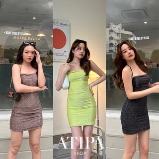 Atipashop - DRESS ALICE GLITTER ชุกกระโปรง เดรส เดรสสั้น ทรงสายเดี่ยวคล้องคอ ผ้ากลิตเตอร์