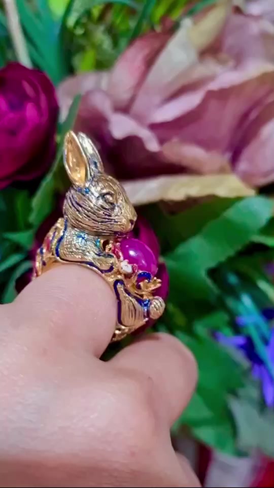 แหวนทับทิมสีชมพู-ดีไซน์กระต่าย-อัญมนีแท้-มีใบรับประกันออกให้-ซื้อ-ขายแลกเปลี่ยนทางร้านได้