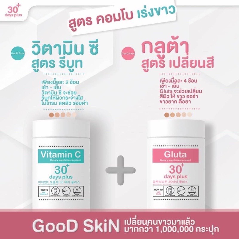 ภาพสินค้าGood Skin กลูต้าเกาหลี & วิตามินซี ผิวขาวใส Gluta 30 day plus & VitaminC กู๊ดสกิน จากร้าน changnamshop บน Shopee ภาพที่ 3