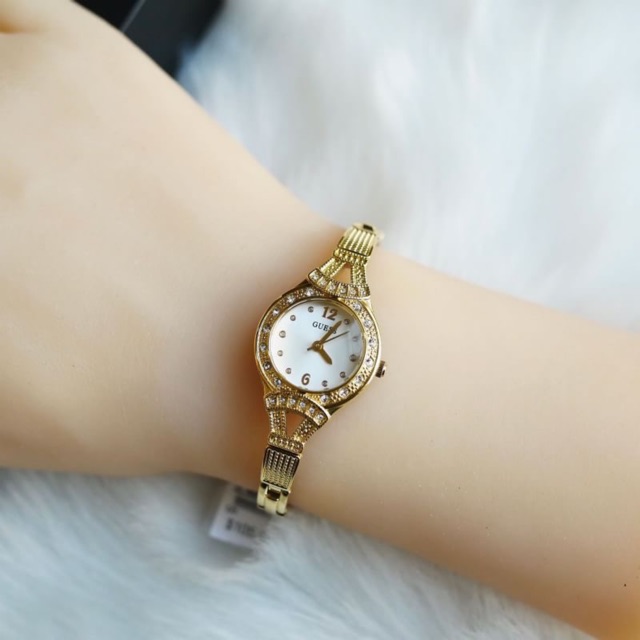นาฬิกา-guess-womens-stainless-steel-crystal-vintage-inspired-bracelet-watch-u1032l2-สแตนเลส-สีทอง-22-5-มม