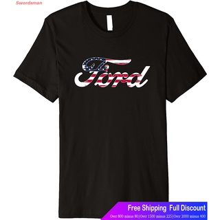 Swordsman เสื้อยืดแขนสั้น Ford Script American Flag Logo Premium T-Shirt Mens Womens T-shirts