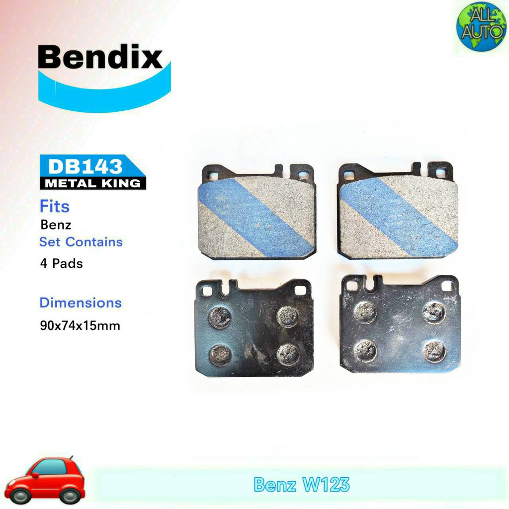 ผ้าเบรคหน้า-banz-เบนซ์-w123-ผ้าดีสเบรค-ยี่ห้อ-เบนดิก-bendix-เมทัลคิง-db143-1กล่อง-4ชิ้น