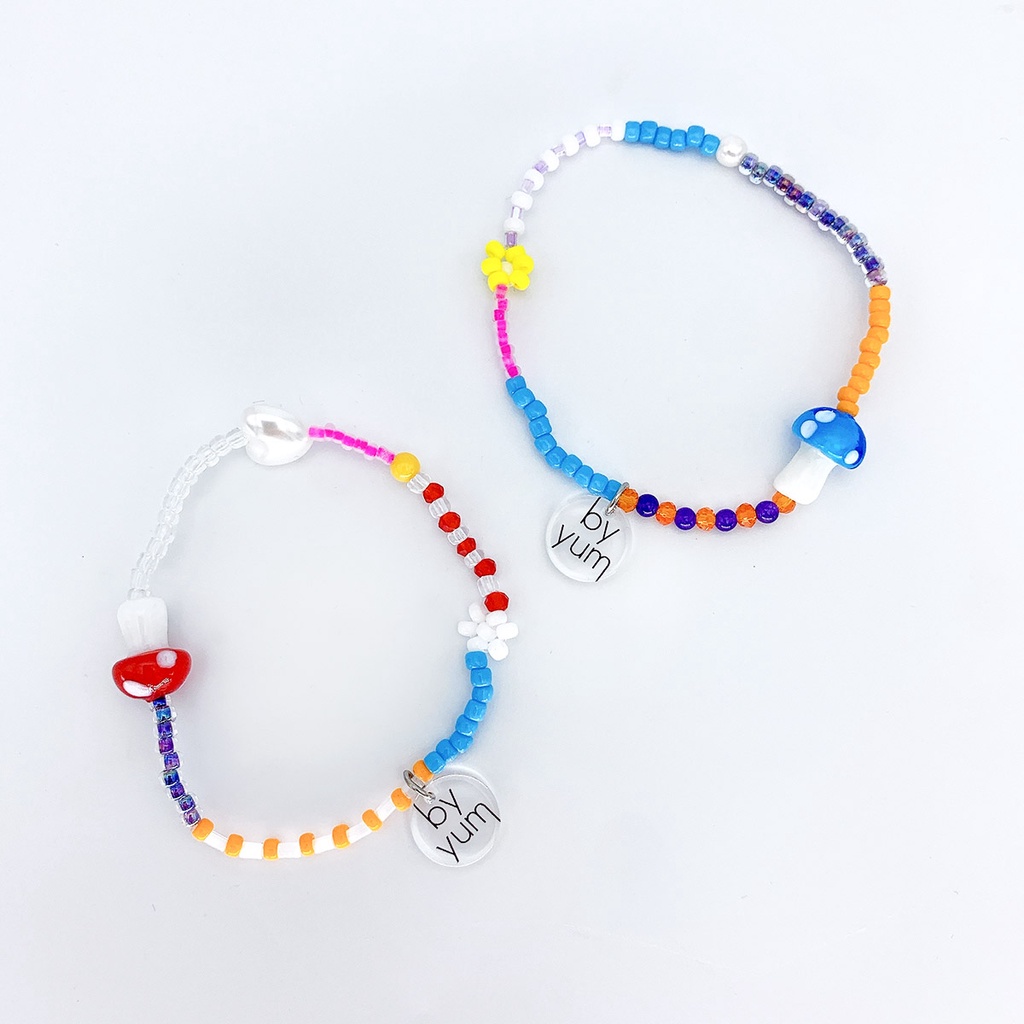 byyum-handmade-products-in-korea-mushroom-pendant-and-colorful-beads-bracelet