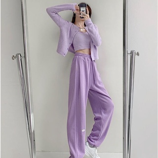 Womens 2021 Korean version cotton tracksuit pants with high waist and loose and thin slacks