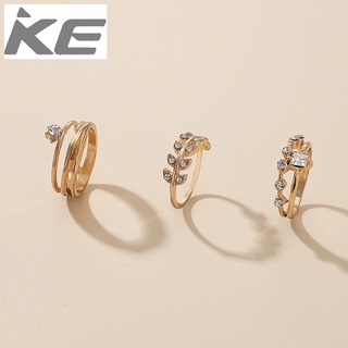 Jewelry Diamond Leaf Ring Set of 3 Geometric Versatile Ring Set for girls for women low price