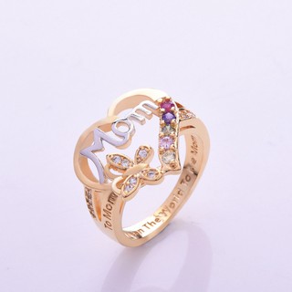 แฟชั่นรูปหัวใจรักแม่รักแม่แหวนยุโรปและอเมริกาแยกสีทอง S925 แหวนเพชรเงินชุด de2-2924