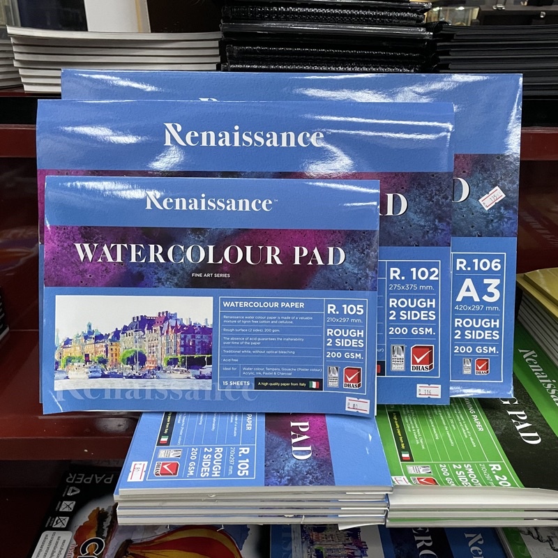 Renaissance Watercolor pad r105 r102 r106 สมุดวาดภาพสีน้ำ 200 แกรม  ขนาดต่างๆ | Shopee Thailand