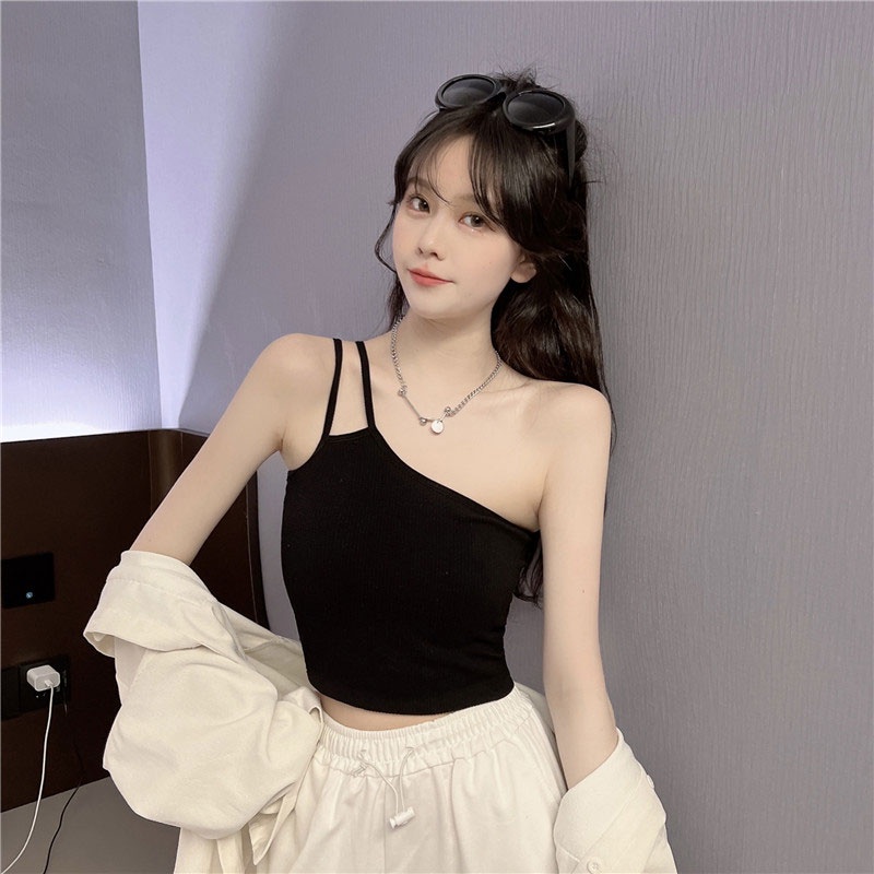 เสื้อสายเดี่ยวสตรี-อวดหุ่นแซ่บๆ-เสื้อสายเดี่ยวสำหรับผู้หญิงราคาถูกมือหนึ่ง-สูงและผอม-ความเยาว์-หวาน