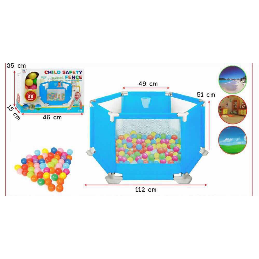 aristakids-คอกกั้นเด็กพับได้-ที่กันเพื่อความปลอดภัยเด็ก-เต็นท์คอกกั้น6เหลี่ยม-พร้อมฟรีลูกบอล50ลูก-สินค้าพร้อมส่ง