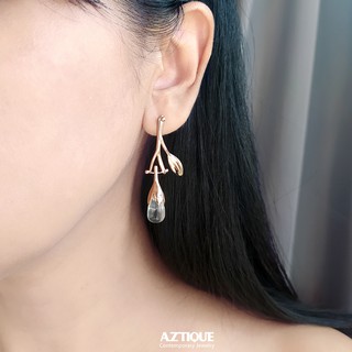 Aztique ต่างหูเงินแท้ ต่างหู หยดน้ำค้าง Morning Dew พลอยควอตซ์ใส Quartz  Earrings Jewelry  md