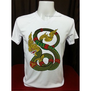 T-shirt  S-XL เสื้อยืดคอวี ช/ญ ลายพญานาค ผ้านุ่ม ไม่หด ไม่ย้วย ไม่ต้องรีดS-5XL